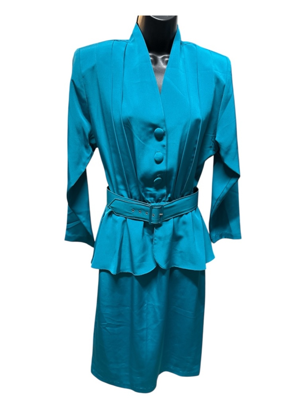 1980’s Teal Belted Peplum Dress
